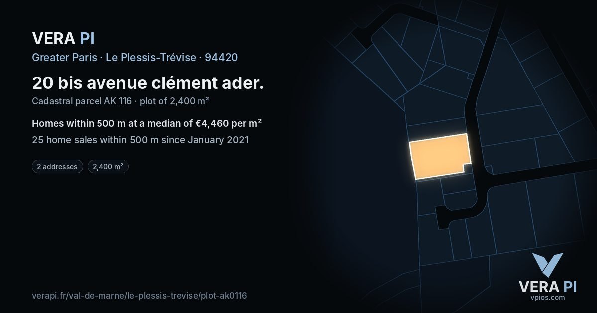 20 bis avenue clément ader, Le Plessis-Trévise at night – the plot lit, the parcels around coloured by the prices near them