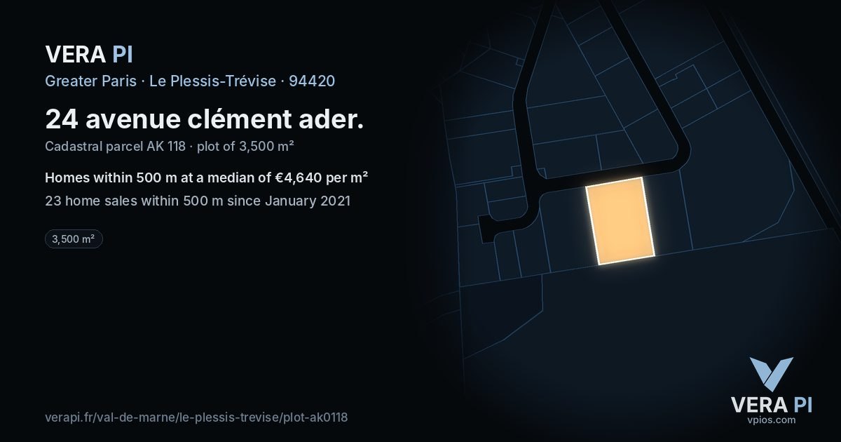 24 avenue clément ader, Le Plessis-Trévise at night – the plot lit, the parcels around coloured by the prices near them