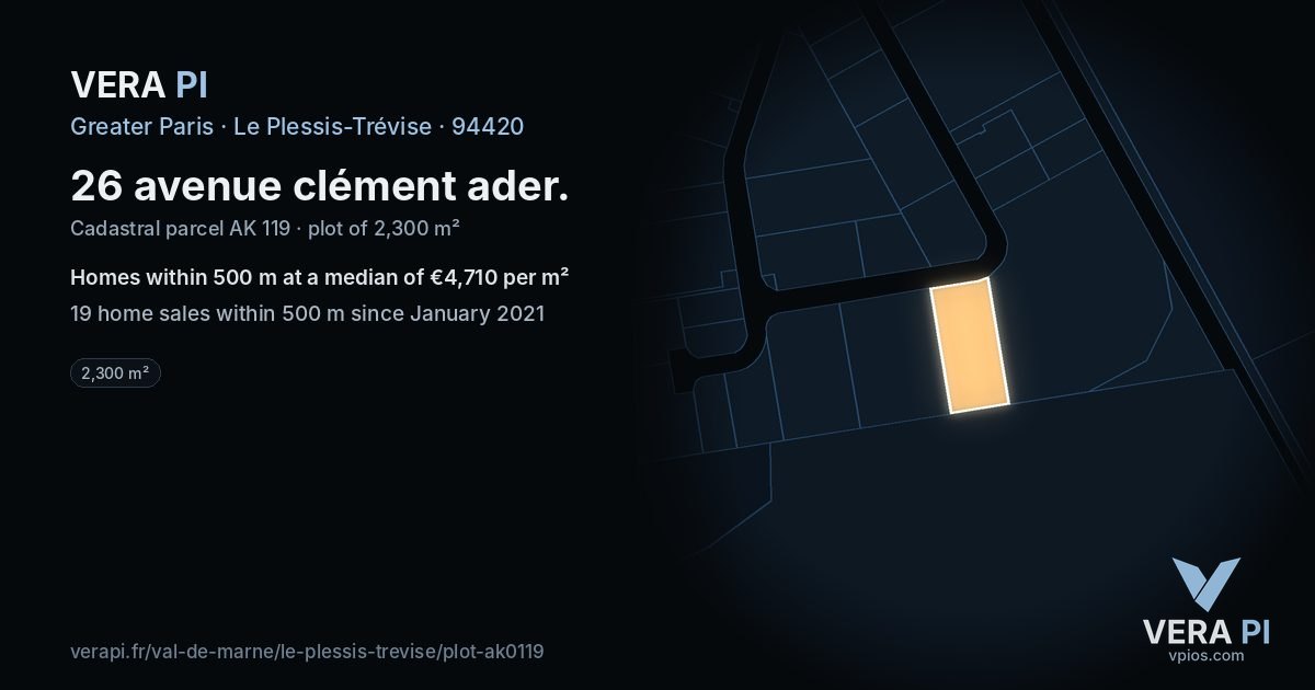 26 avenue clément ader, Le Plessis-Trévise at night – the plot lit, the parcels around coloured by the prices near them