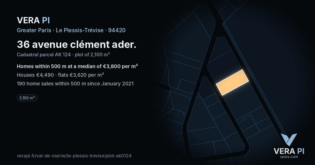 36 avenue clément ader, Le Plessis-Trévise at night – the plot lit, the parcels around coloured by the prices near them