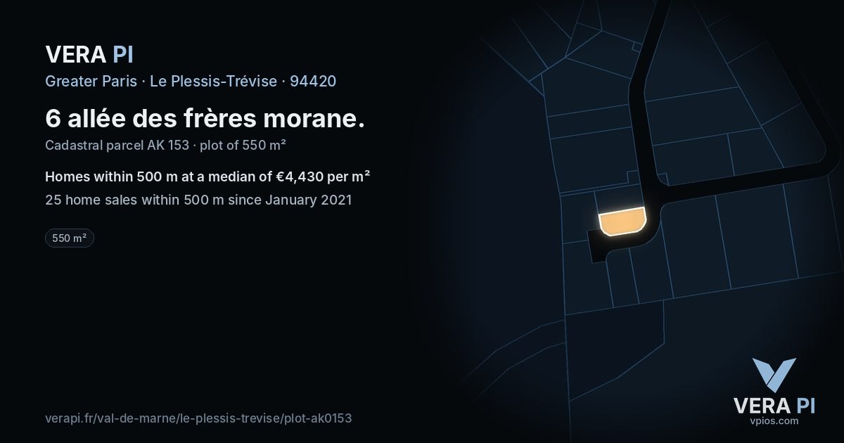 6 allée des frères morane, Le Plessis-Trévise at night – the plot lit, the parcels around coloured by the prices near them