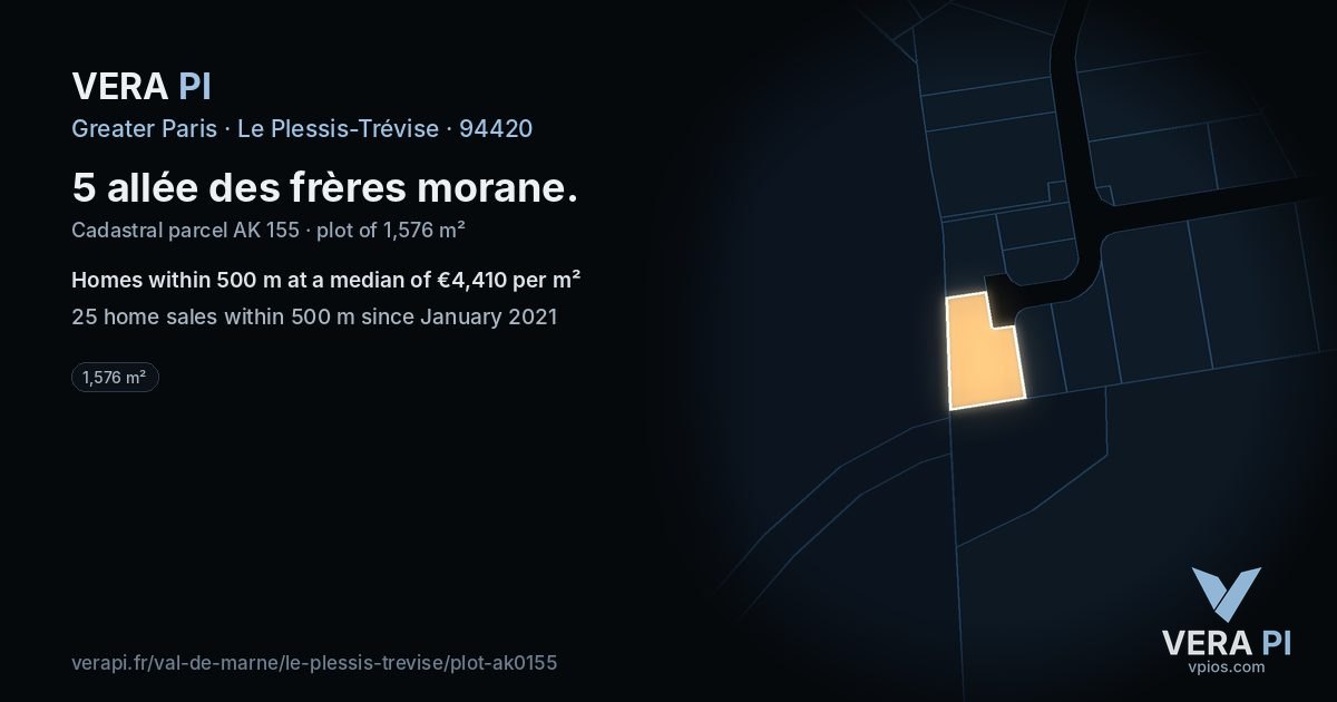 5 allée des frères morane, Le Plessis-Trévise at night – the plot lit, the parcels around coloured by the prices near them