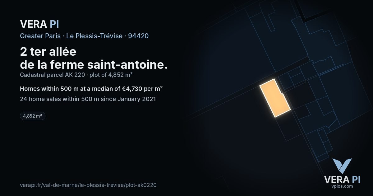 2 ter allée de la ferme saint-antoine, Le Plessis-Trévise at night – the plot lit, the parcels around coloured by the prices near them