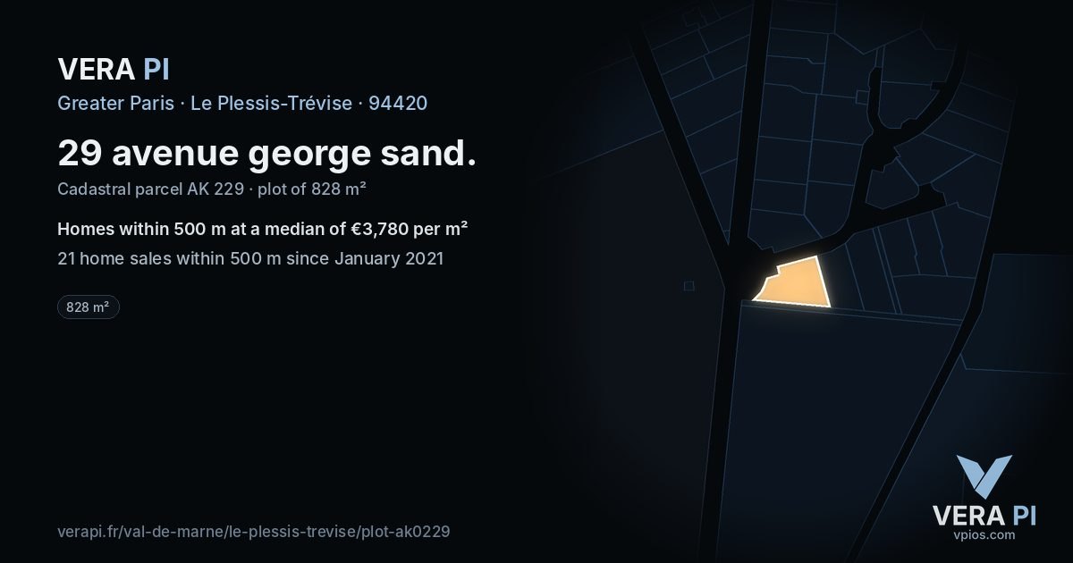 29 avenue george sand, Le Plessis-Trévise at night – the plot lit, the parcels around coloured by the prices near them