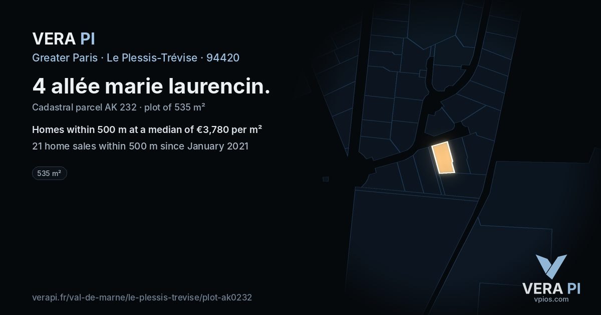 4 allée marie laurencin, Le Plessis-Trévise at night – the plot lit, the parcels around coloured by the prices near them