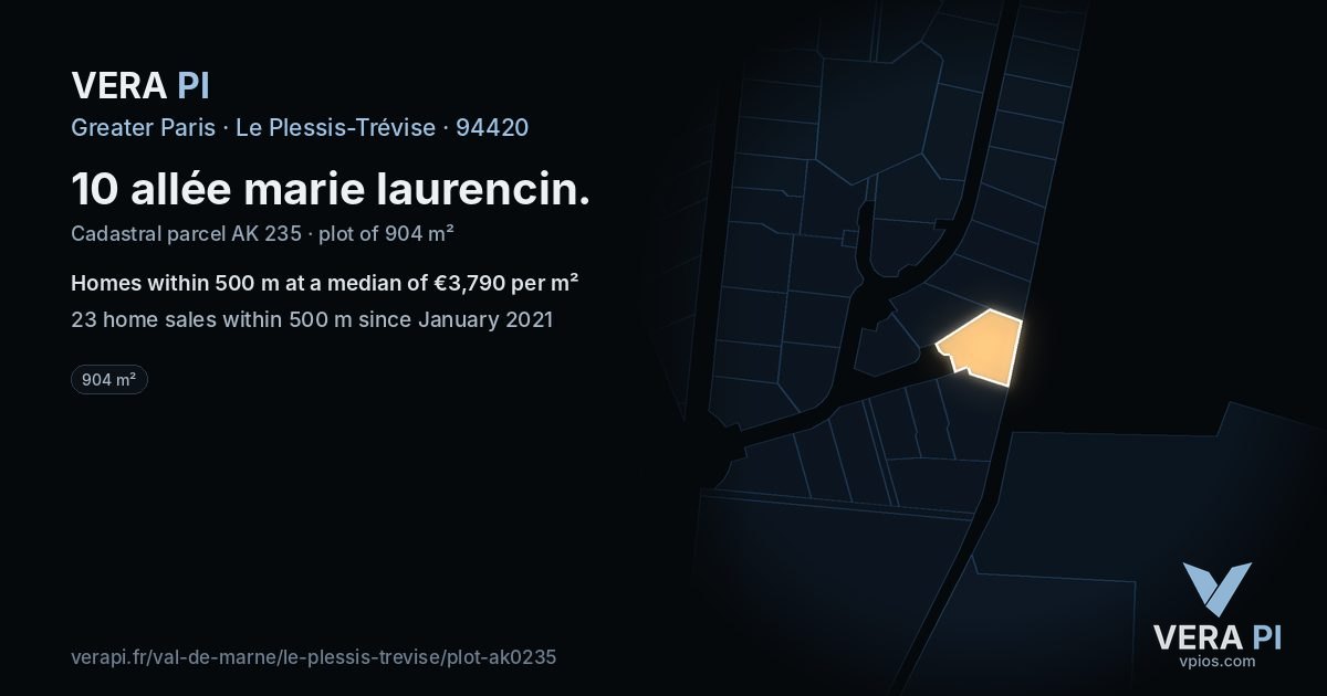 10 allée marie laurencin, Le Plessis-Trévise at night – the plot lit, the parcels around coloured by the prices near them
