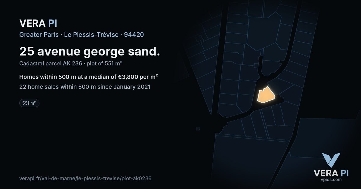 25 avenue george sand, Le Plessis-Trévise at night – the plot lit, the parcels around coloured by the prices near them