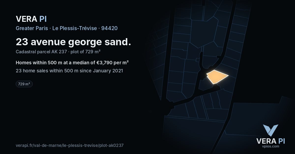 23 avenue george sand, Le Plessis-Trévise at night – the plot lit, the parcels around coloured by the prices near them