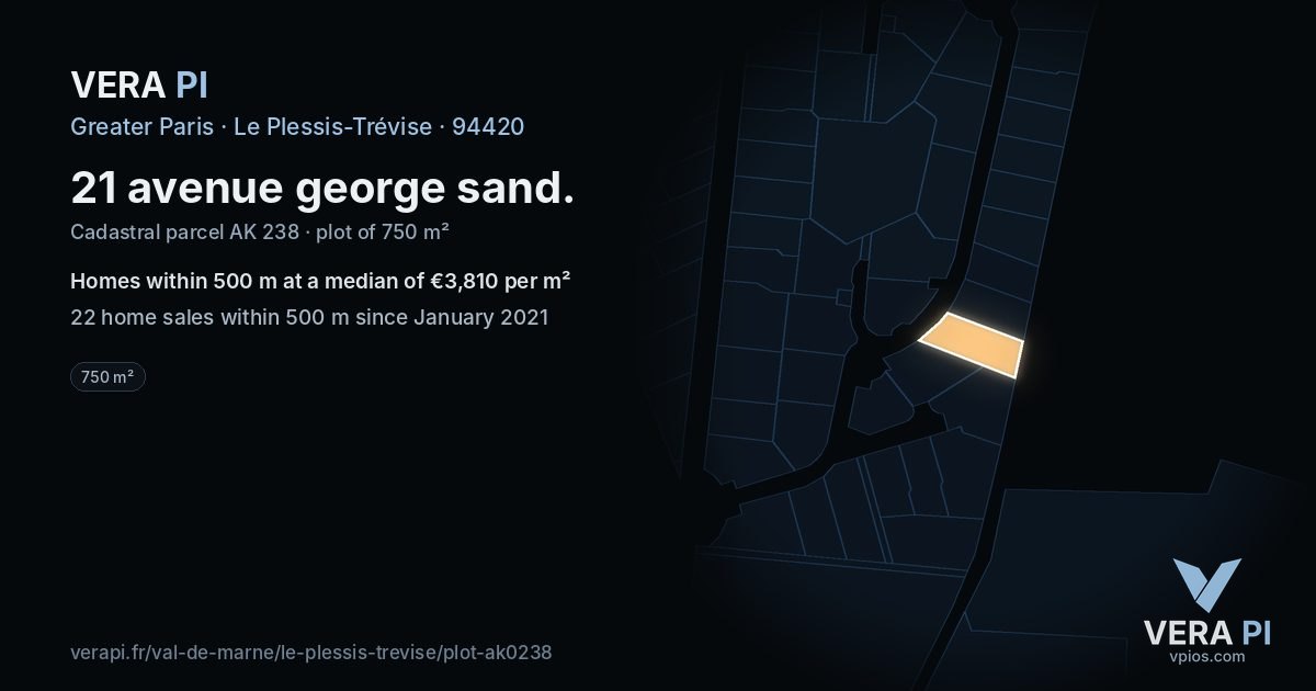 21 avenue george sand, Le Plessis-Trévise at night – the plot lit, the parcels around coloured by the prices near them