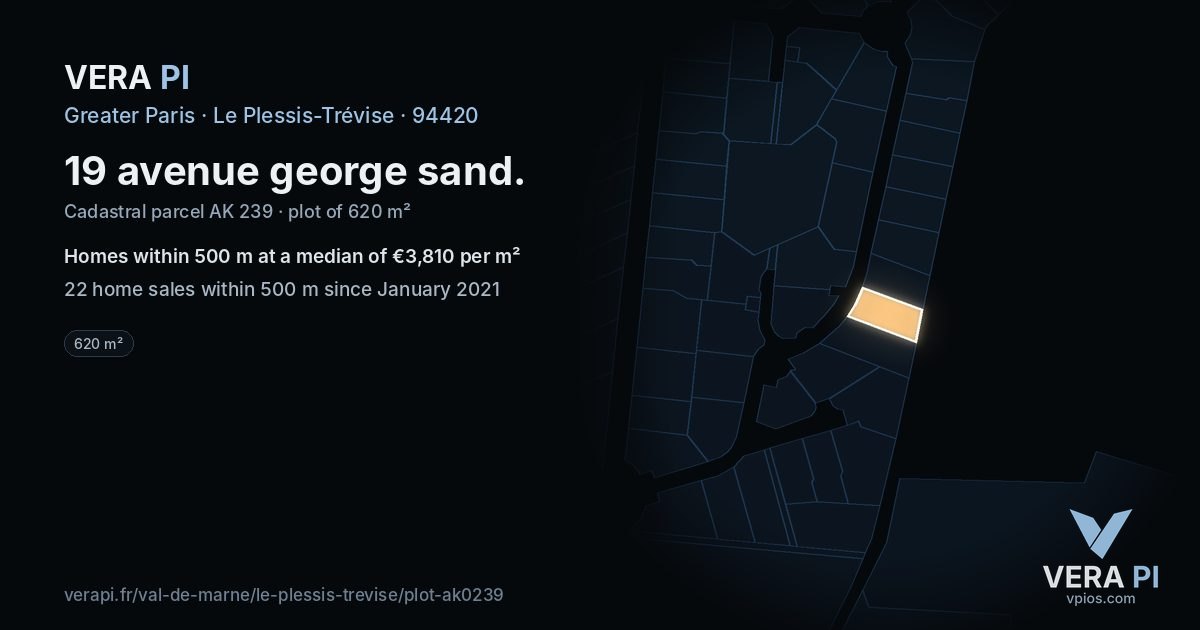 19 avenue george sand, Le Plessis-Trévise at night – the plot lit, the parcels around coloured by the prices near them