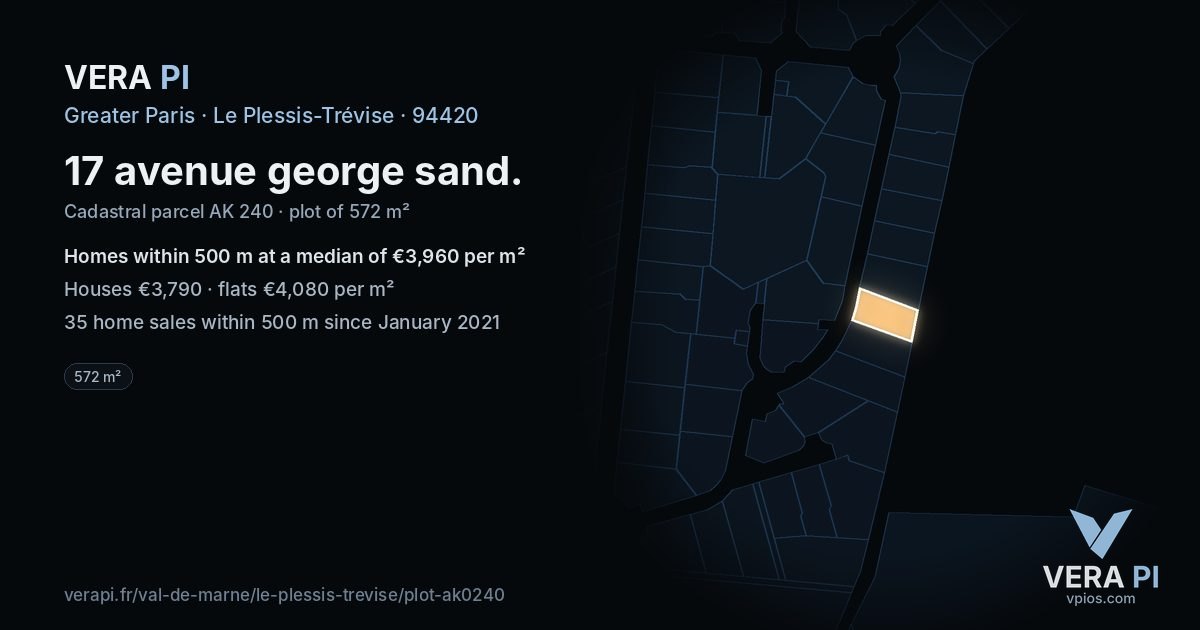 17 avenue george sand, Le Plessis-Trévise at night – the plot lit, the parcels around coloured by the prices near them