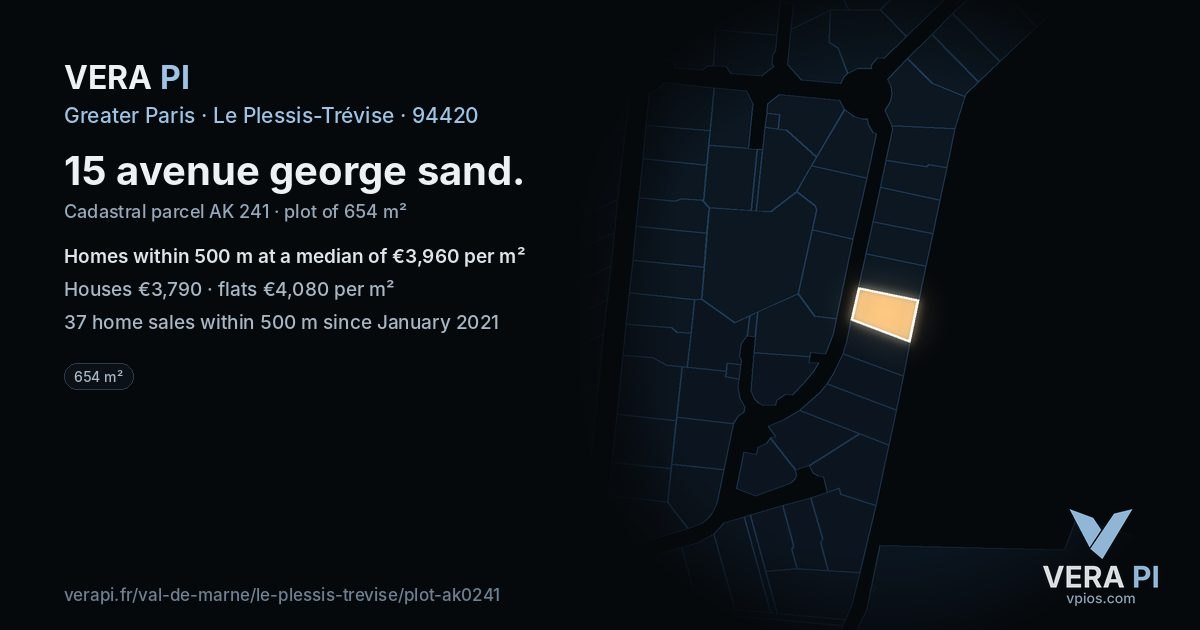 15 avenue george sand, Le Plessis-Trévise at night – the plot lit, the parcels around coloured by the prices near them