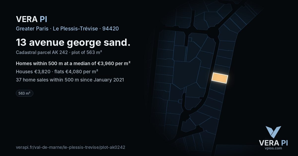 13 avenue george sand, Le Plessis-Trévise at night – the plot lit, the parcels around coloured by the prices near them