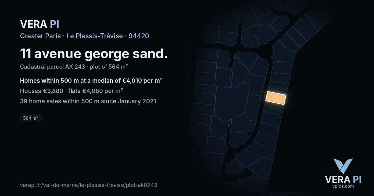 11 avenue george sand, Le Plessis-Trévise at night – the plot lit, the parcels around coloured by the prices near them