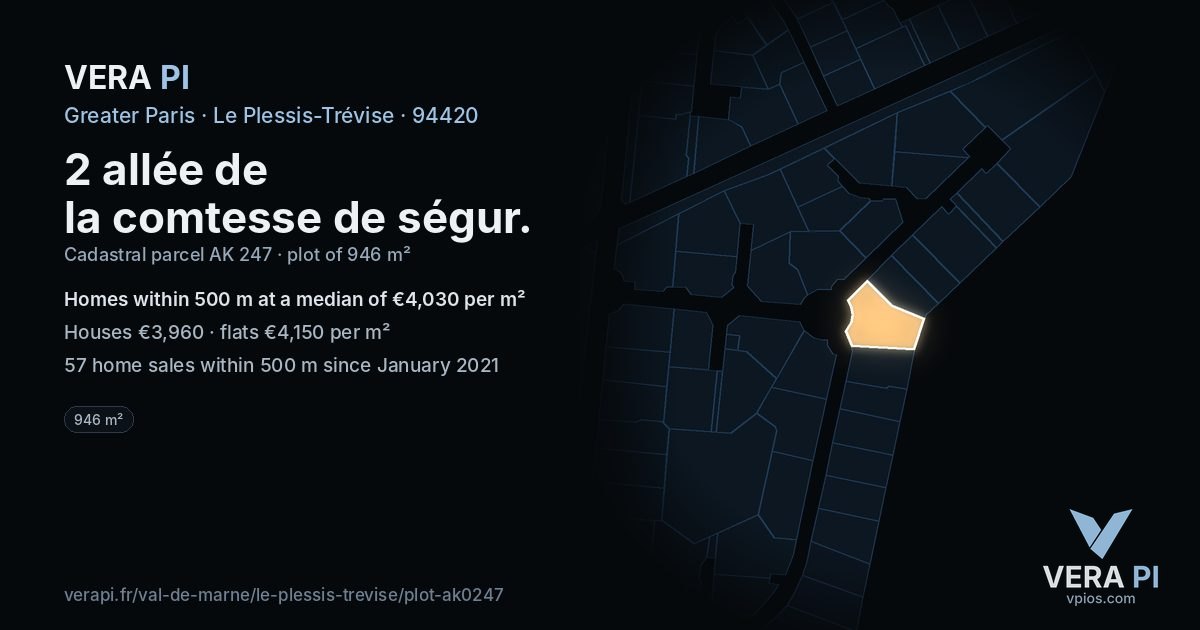 2 allée de la comtesse de ségur, Le Plessis-Trévise at night – the plot lit, the parcels around coloured by the prices near them
