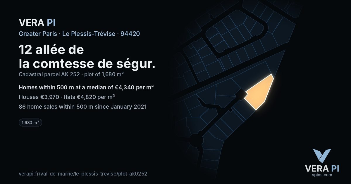 12 allée de la comtesse de ségur, Le Plessis-Trévise at night – the plot lit, the parcels around coloured by the prices near them