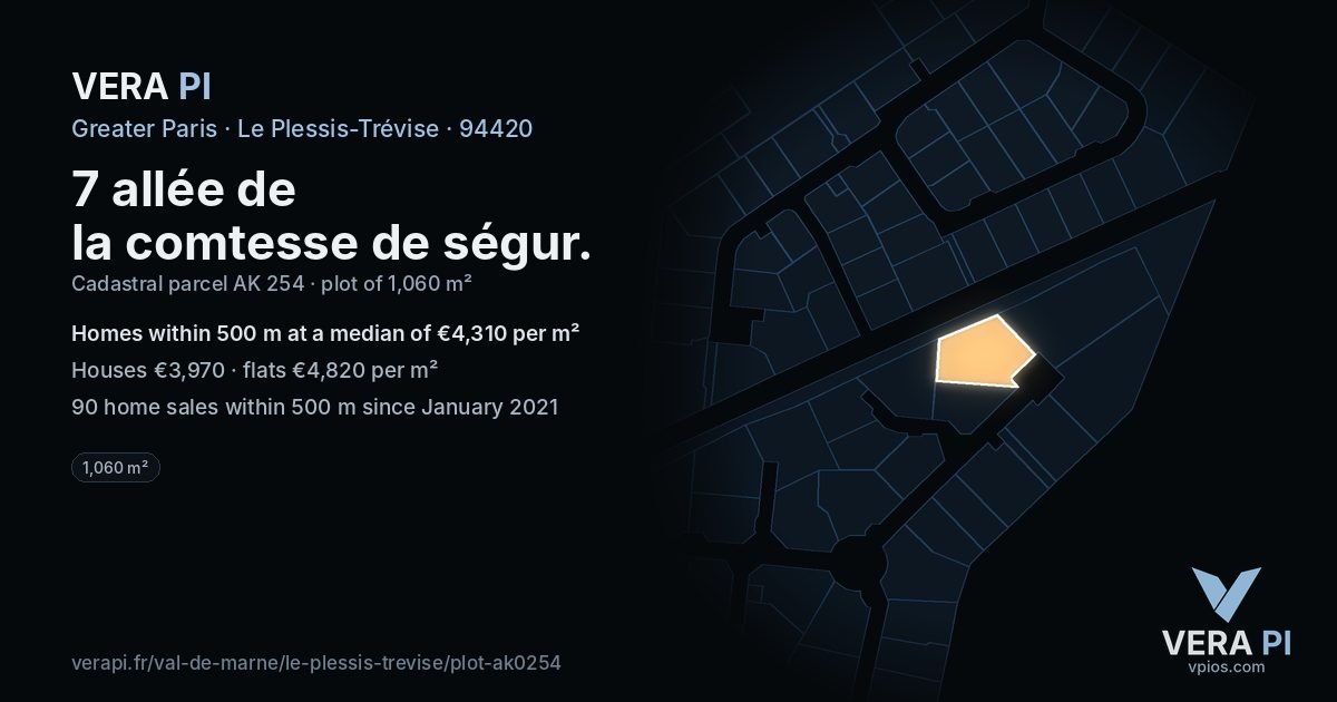 7 allée de la comtesse de ségur, Le Plessis-Trévise at night – the plot lit, the parcels around coloured by the prices near them