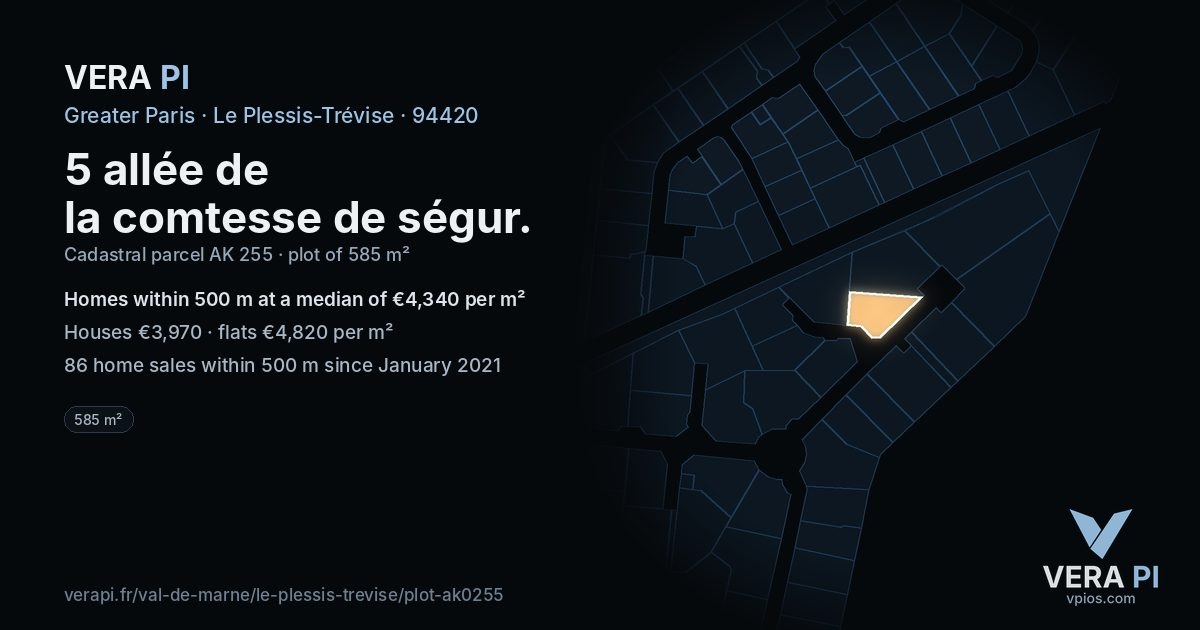 5 allée de la comtesse de ségur, Le Plessis-Trévise at night – the plot lit, the parcels around coloured by the prices near them
