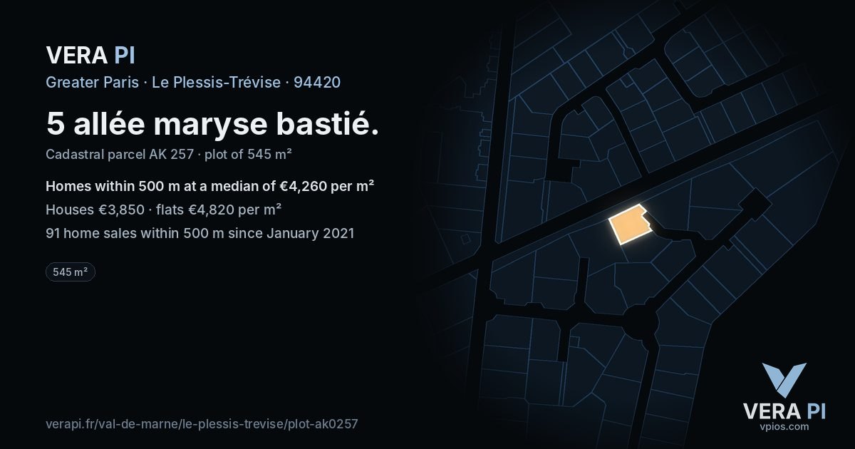 5 allée maryse bastié, Le Plessis-Trévise at night – the plot lit, the parcels around coloured by the prices near them
