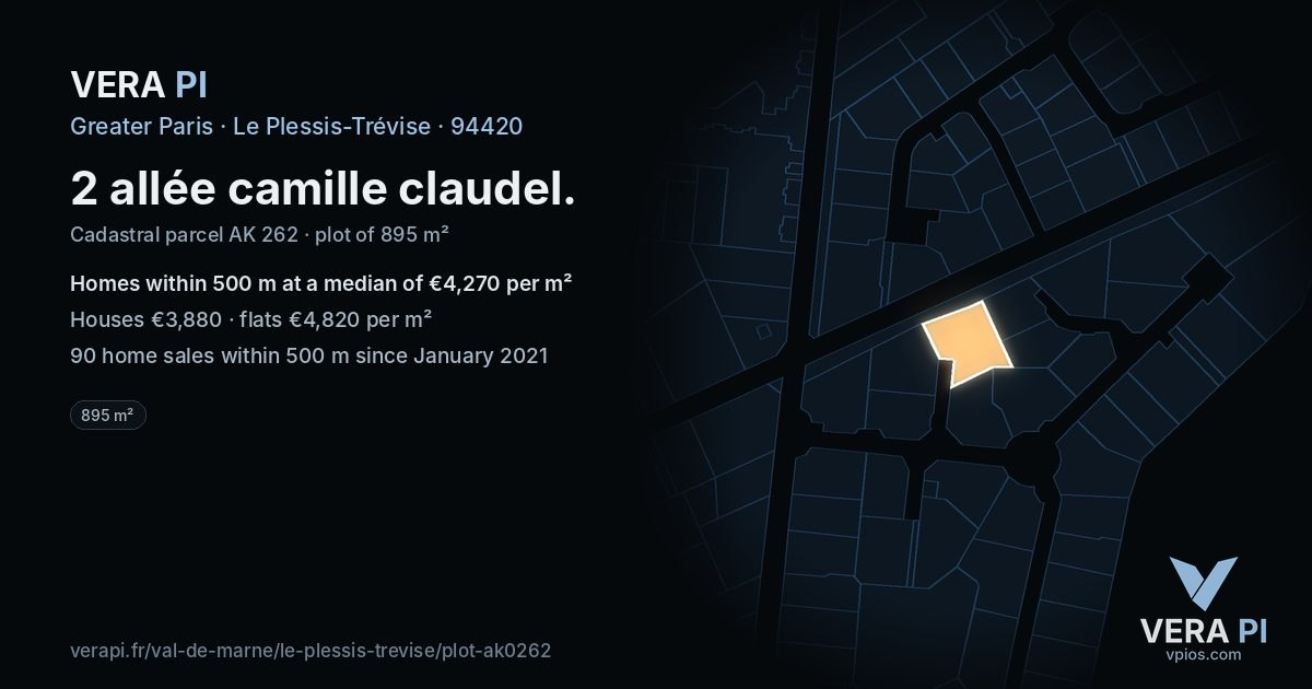 2 allée camille claudel, Le Plessis-Trévise at night – the plot lit, the parcels around coloured by the prices near them