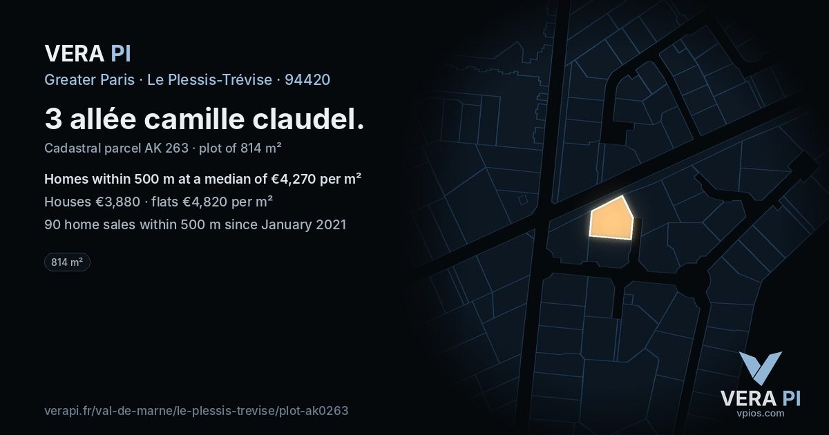 3 allée camille claudel, Le Plessis-Trévise at night – the plot lit, the parcels around coloured by the prices near them