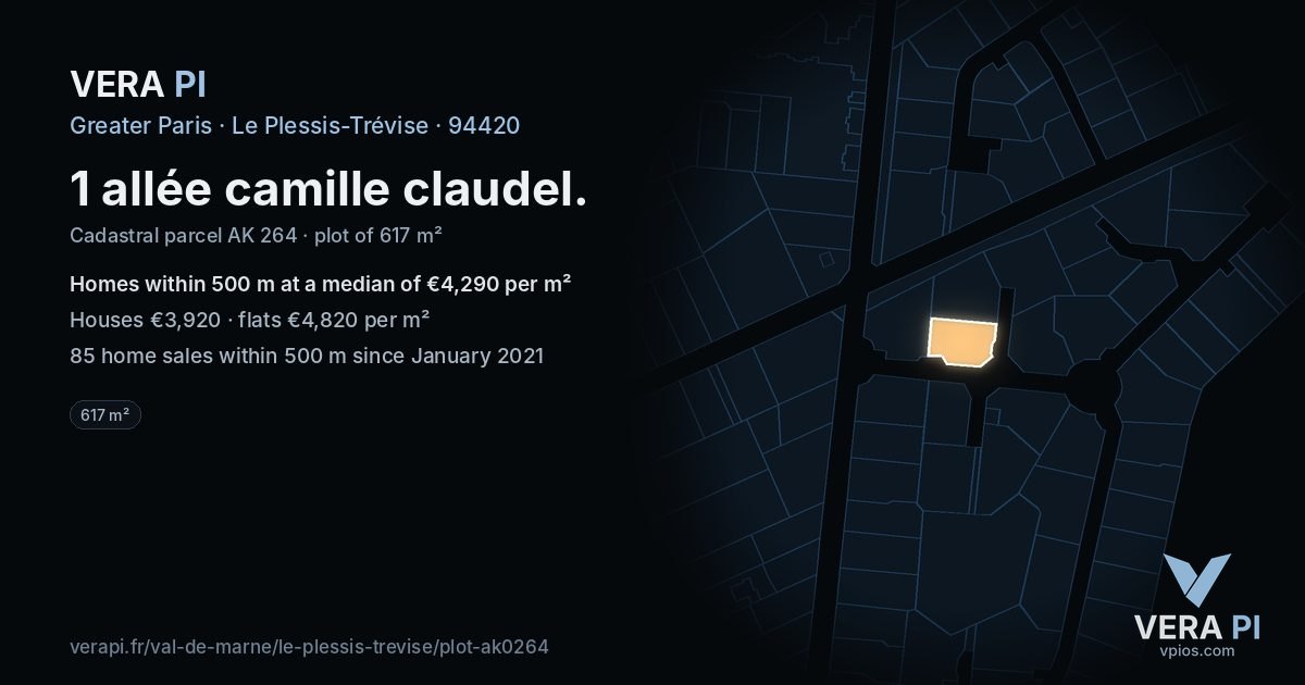 1 allée camille claudel, Le Plessis-Trévise at night – the plot lit, the parcels around coloured by the prices near them