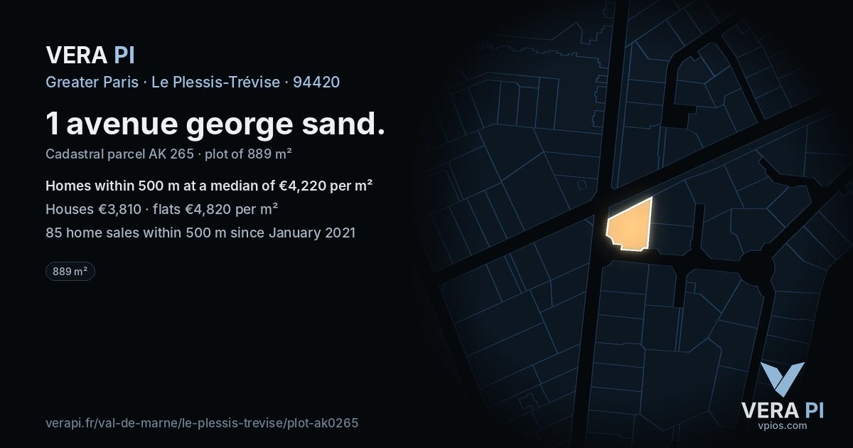 1 avenue george sand, Le Plessis-Trévise at night – the plot lit, the parcels around coloured by the prices near them