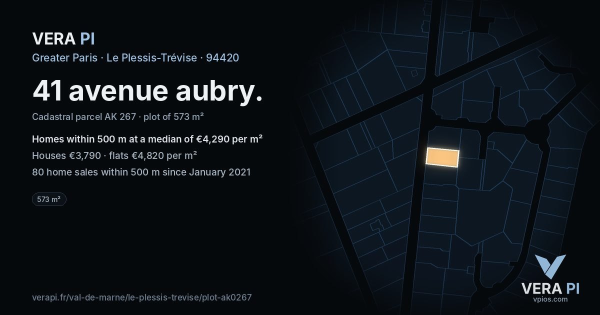 41 avenue aubry, Le Plessis-Trévise at night – the plot lit, the parcels around coloured by the prices near them