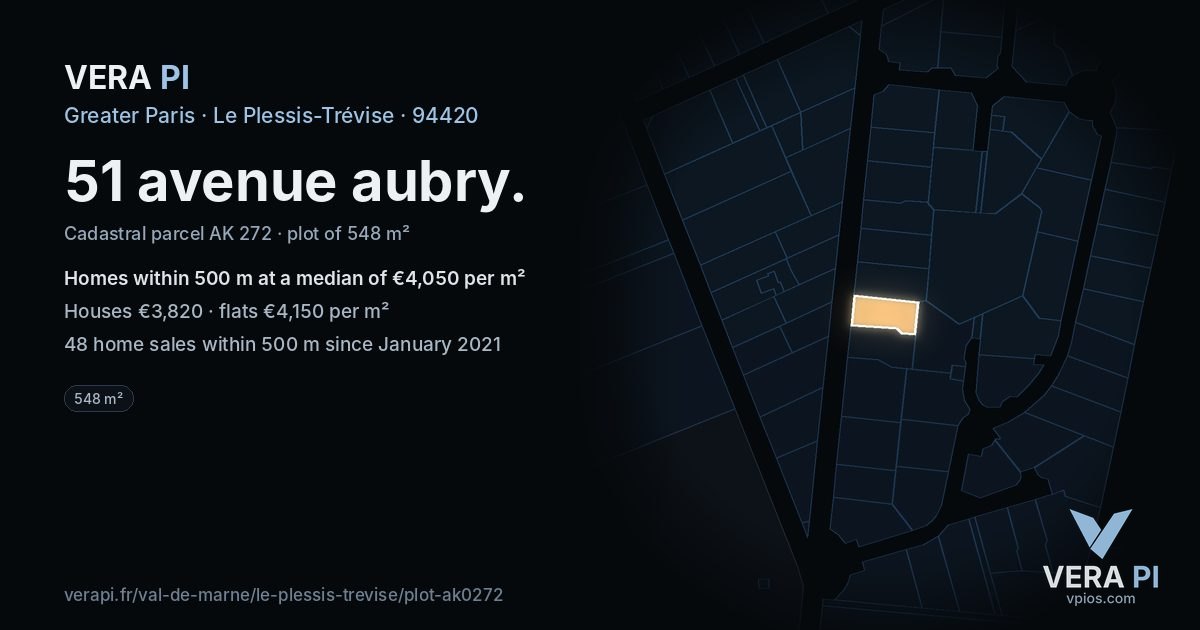 51 avenue aubry, Le Plessis-Trévise at night – the plot lit, the parcels around coloured by the prices near them