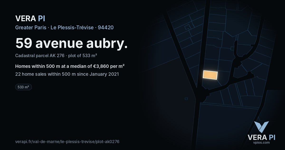 59 avenue aubry, Le Plessis-Trévise at night – the plot lit, the parcels around coloured by the prices near them