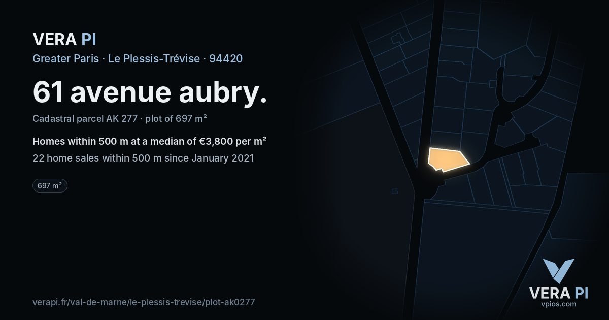 61 avenue aubry, Le Plessis-Trévise at night – the plot lit, the parcels around coloured by the prices near them