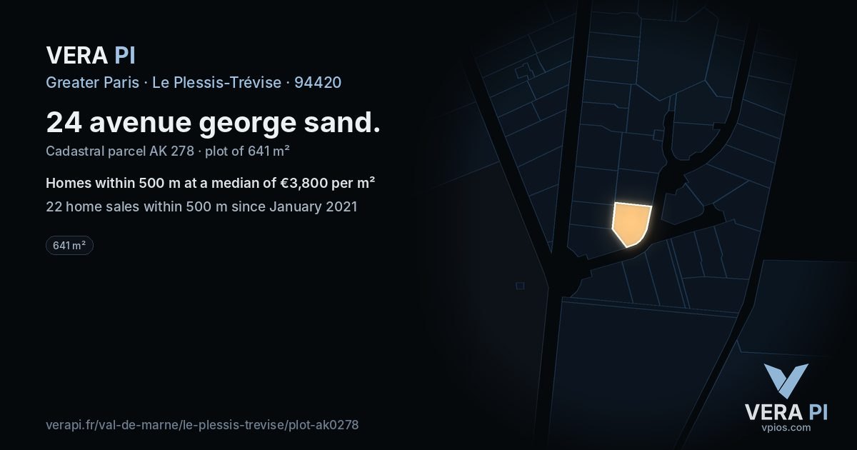 24 avenue george sand, Le Plessis-Trévise at night – the plot lit, the parcels around coloured by the prices near them