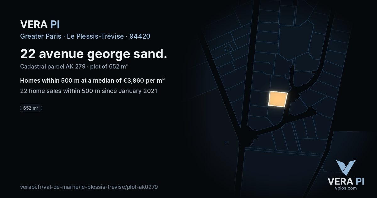 22 avenue george sand, Le Plessis-Trévise at night – the plot lit, the parcels around coloured by the prices near them