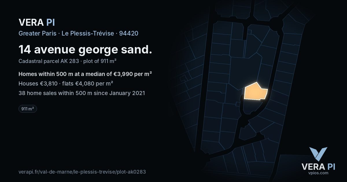 14 avenue george sand, Le Plessis-Trévise at night – the plot lit, the parcels around coloured by the prices near them