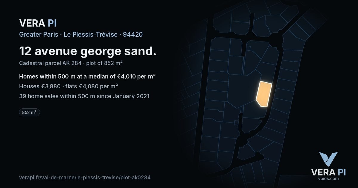 12 avenue george sand, Le Plessis-Trévise at night – the plot lit, the parcels around coloured by the prices near them
