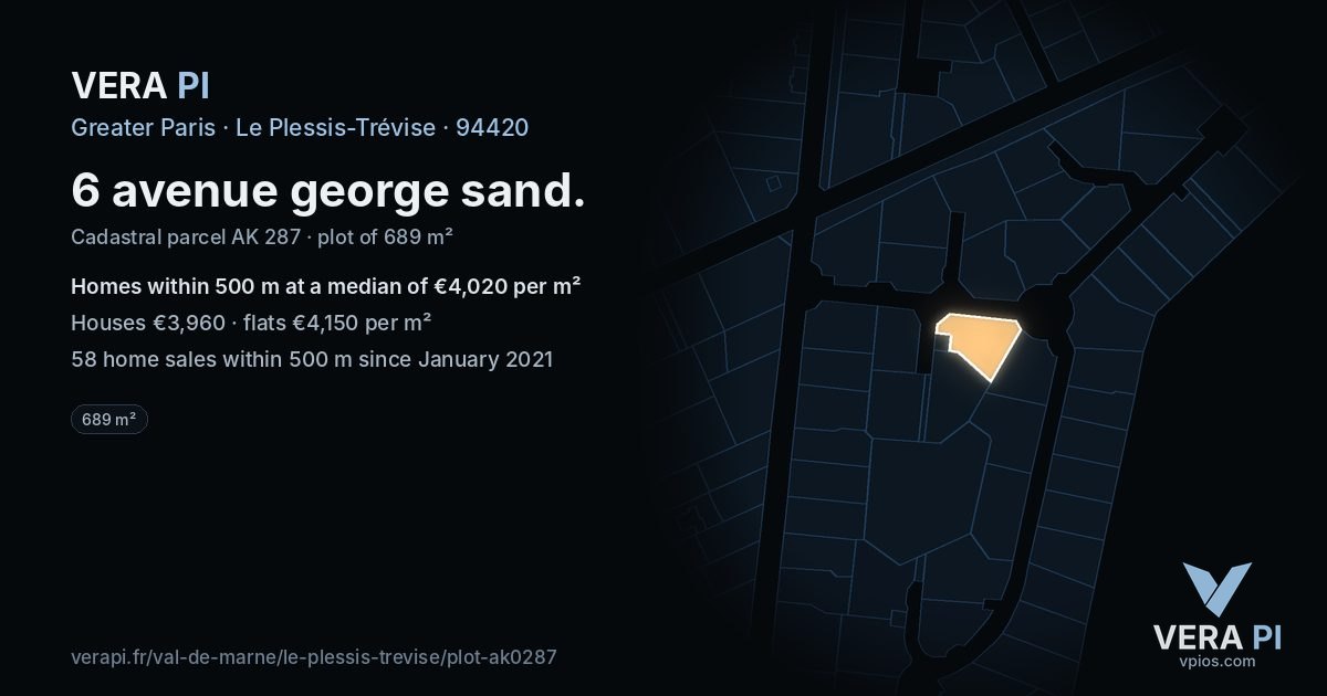 6 avenue george sand, Le Plessis-Trévise at night – the plot lit, the parcels around coloured by the prices near them