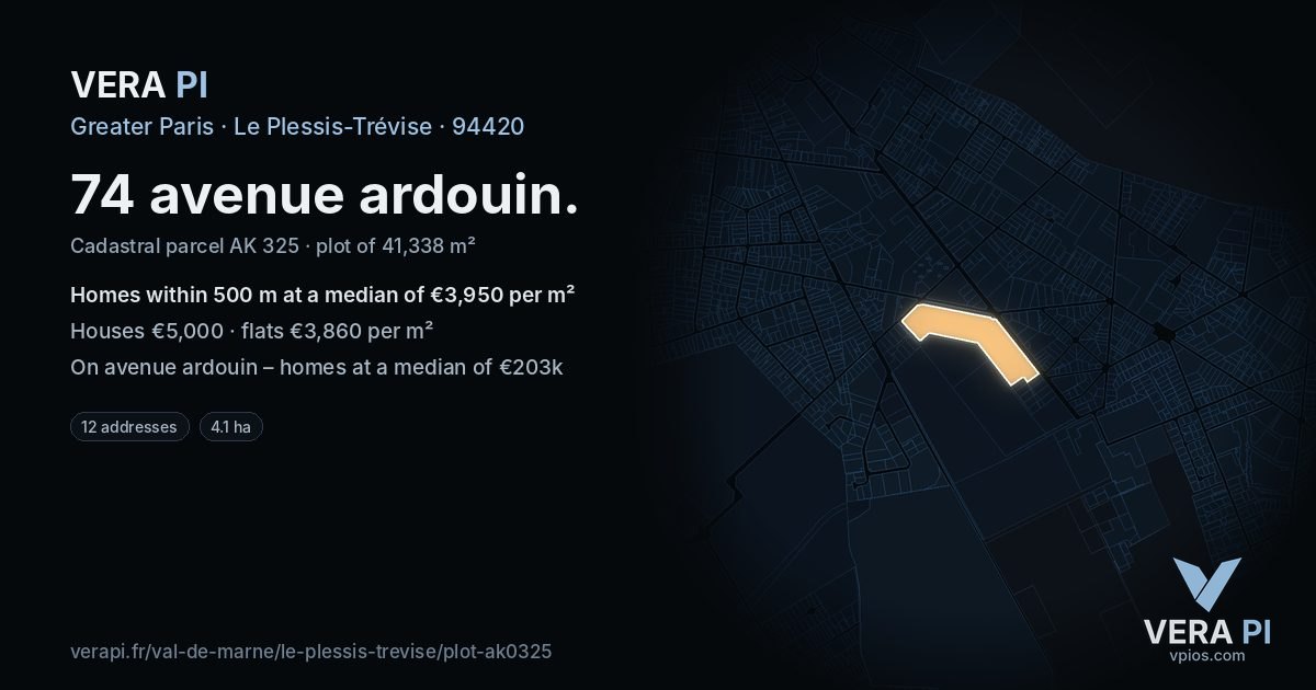 74 avenue ardouin, Le Plessis-Trévise at night – the plot lit, the parcels around coloured by the prices near them