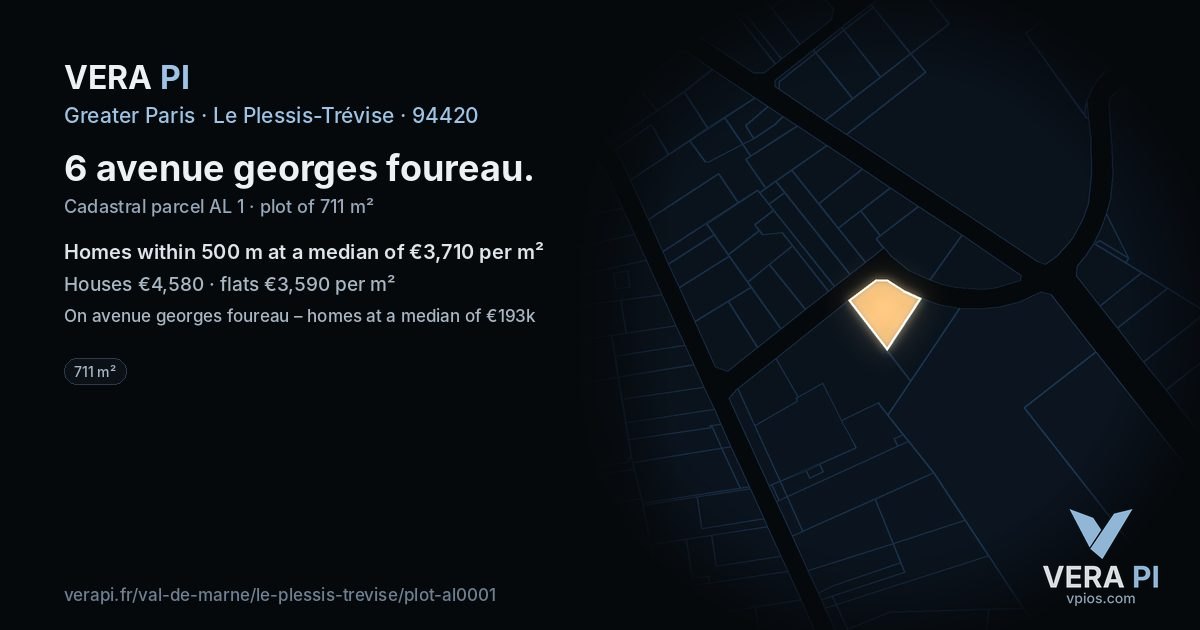 6 avenue georges foureau, Le Plessis-Trévise at night – the plot lit, the parcels around coloured by the prices near them