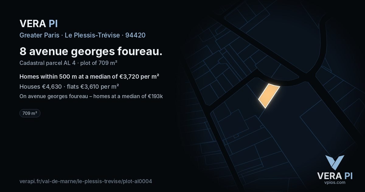 8 avenue georges foureau, Le Plessis-Trévise at night – the plot lit, the parcels around coloured by the prices near them
