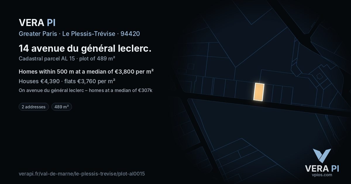 14 avenue du général leclerc, Le Plessis-Trévise at night – the plot lit, the parcels around coloured by the prices near them