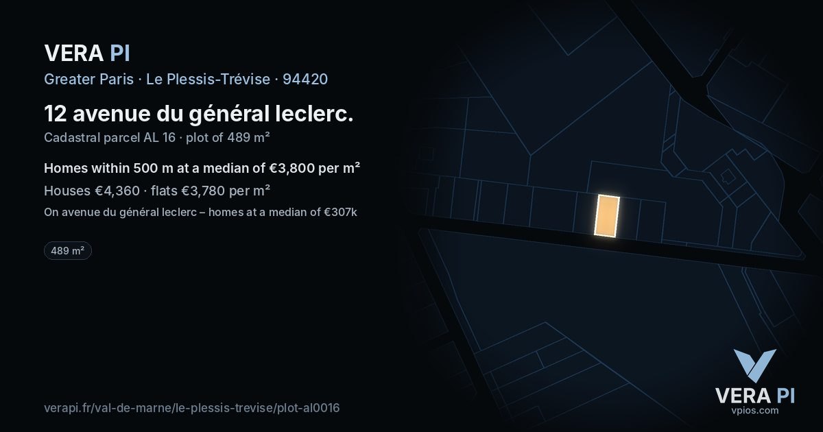 12 avenue du général leclerc, Le Plessis-Trévise at night – the plot lit, the parcels around coloured by the prices near them