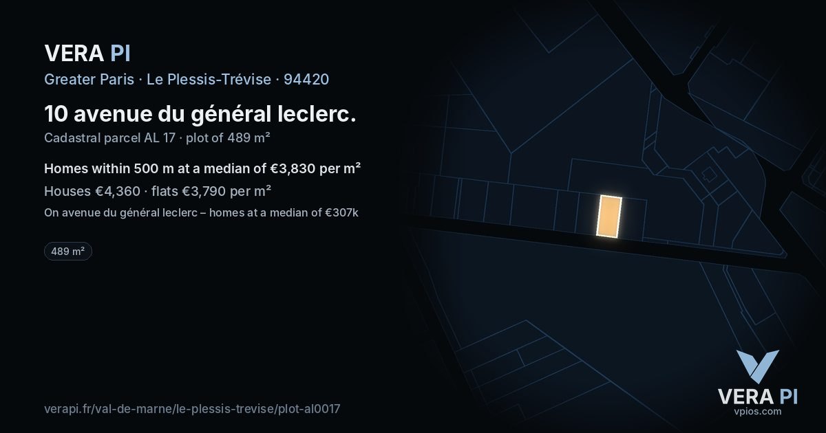 10 avenue du général leclerc, Le Plessis-Trévise at night – the plot lit, the parcels around coloured by the prices near them