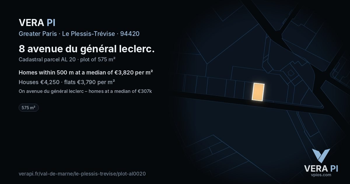 8 avenue du général leclerc, Le Plessis-Trévise at night – the plot lit, the parcels around coloured by the prices near them