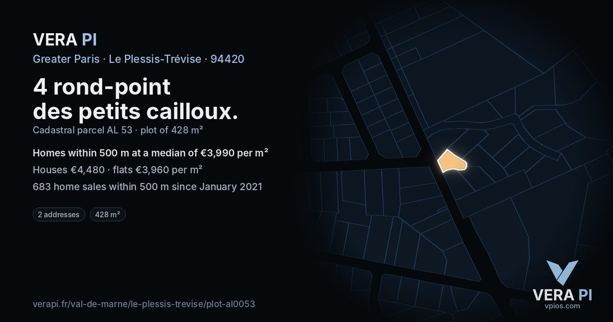 4 rond-point des petits cailloux, Le Plessis-Trévise at night – the plot lit, the parcels around coloured by the prices near them