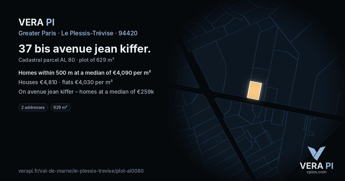 37 bis avenue jean kiffer, Le Plessis-Trévise at night – the plot lit, the parcels around coloured by the prices near them