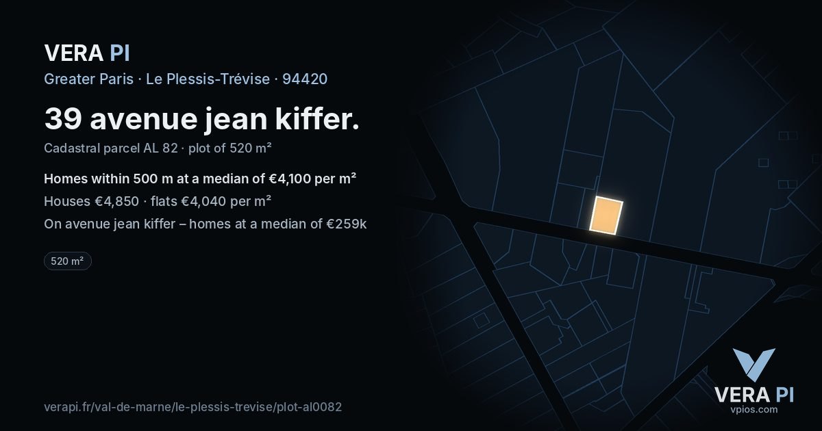 39 avenue jean kiffer, Le Plessis-Trévise at night – the plot lit, the parcels around coloured by the prices near them