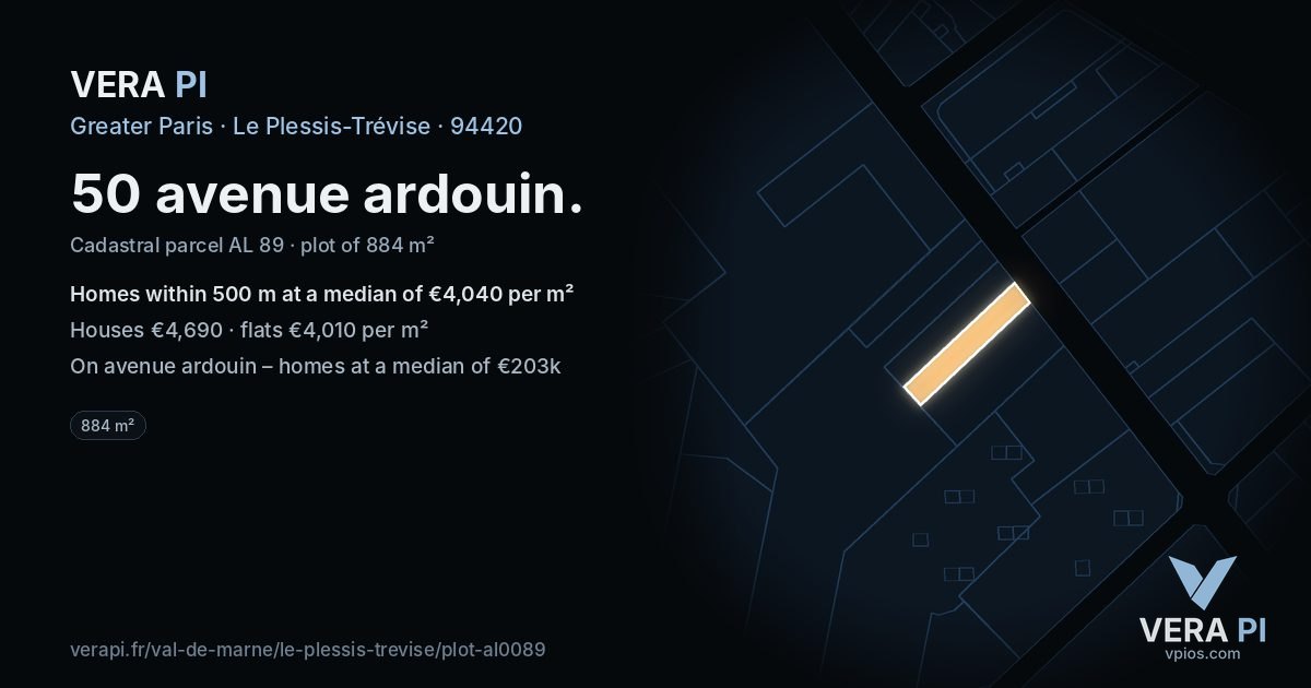 50 avenue ardouin, Le Plessis-Trévise at night – the plot lit, the parcels around coloured by the prices near them