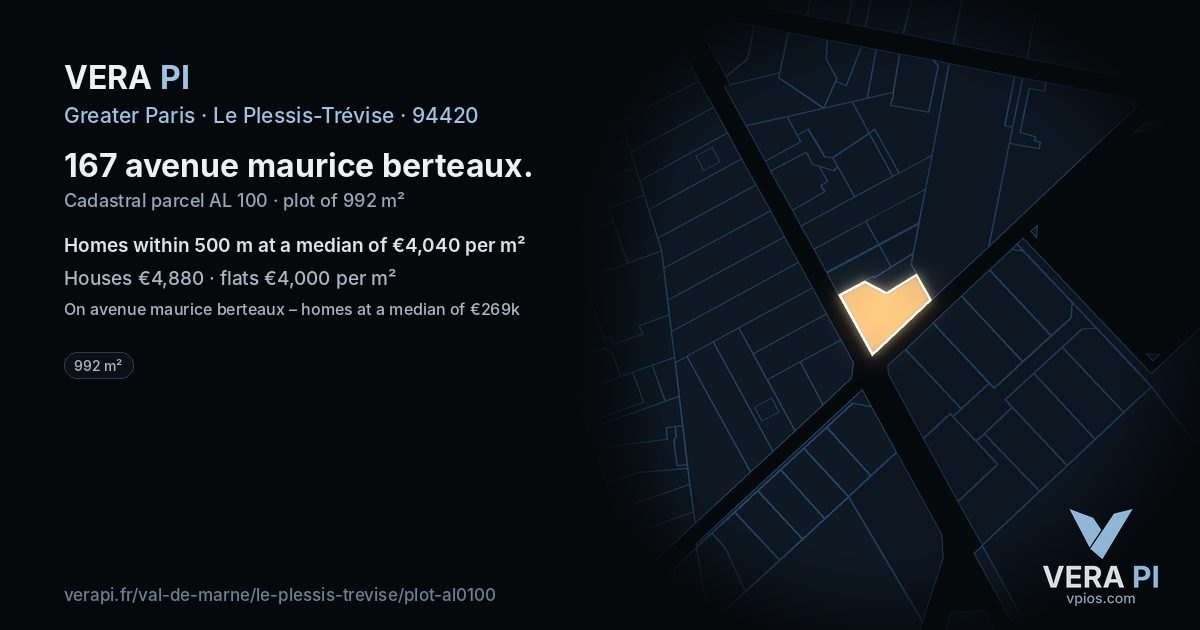 167 avenue maurice berteaux, Le Plessis-Trévise at night – the plot lit, the parcels around coloured by the prices near them