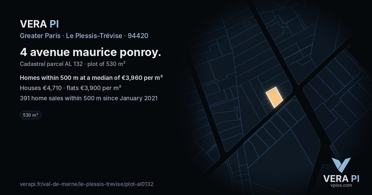 4 avenue maurice ponroy, Le Plessis-Trévise at night – the plot lit, the parcels around coloured by the prices near them