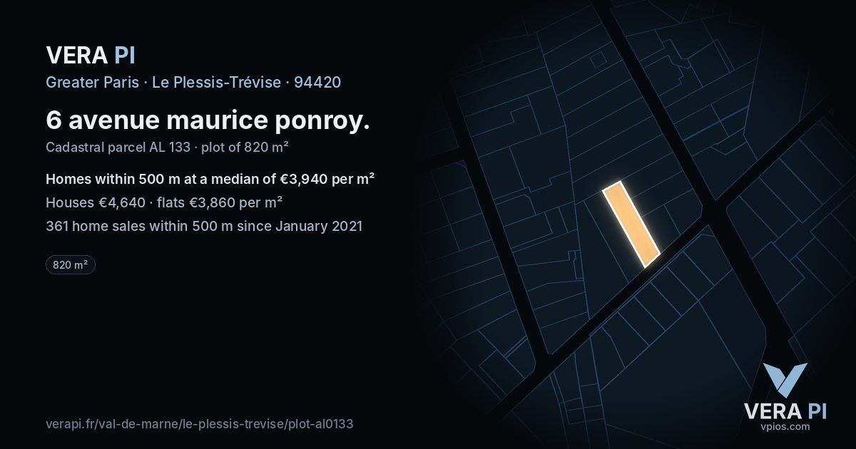 6 avenue maurice ponroy, Le Plessis-Trévise at night – the plot lit, the parcels around coloured by the prices near them